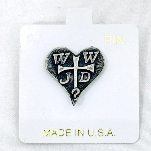 WWJD? Heart Shaped Pin - What Would Jesus Do Lapel Pin on Original Card - New - Picture 6 of 6
